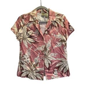 Vintage Islander Pink Floral Hawaiian Blouse Rayon Tropical Top XS
